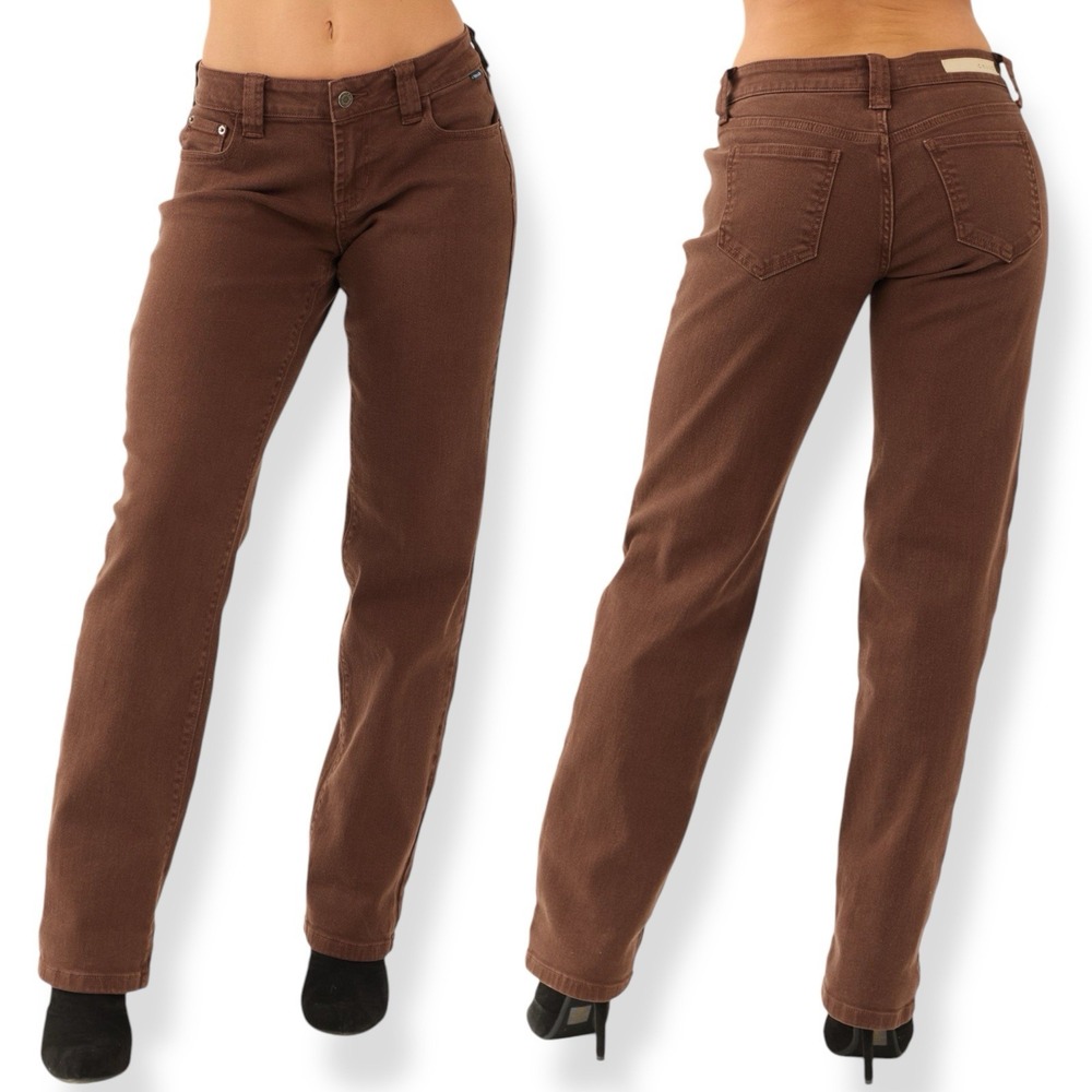 NEW Cello Mid Rise Straight Leg Jeans Size 9 32 Chocolate Brown Stretch Rigid